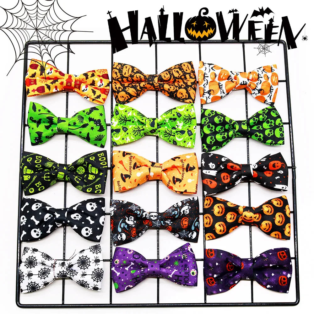 Halloween Skull Dog Bow Ties, 50pcs Removable Collar Accessories