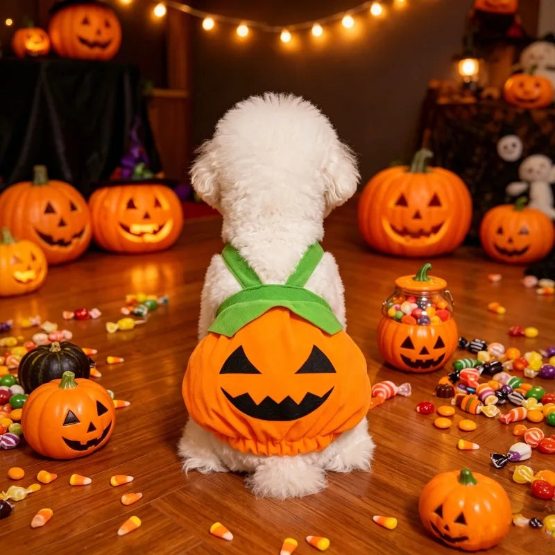 Halloween Pumpkin Overall Costume Dress for Small Dogs & Cats