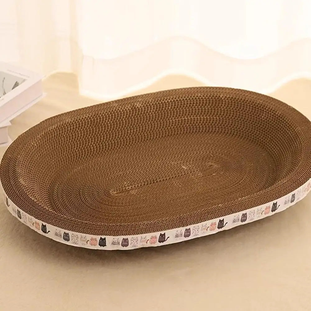 Corrugated Cat Scratcher Bed – Oval Cardboard Scratching Lounge Nest