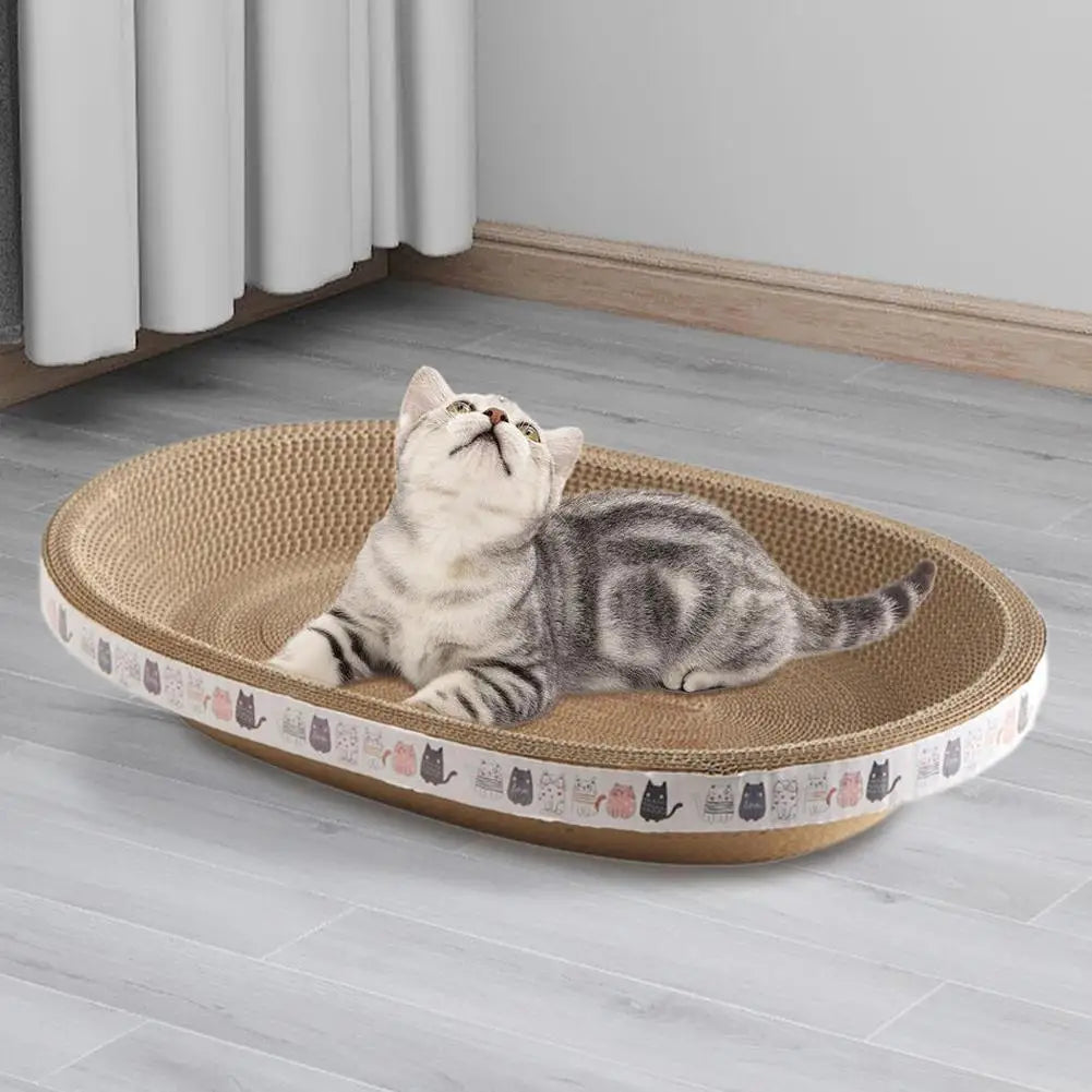 Corrugated Cat Scratcher Bed – Oval Cardboard Scratching Lounge Nest