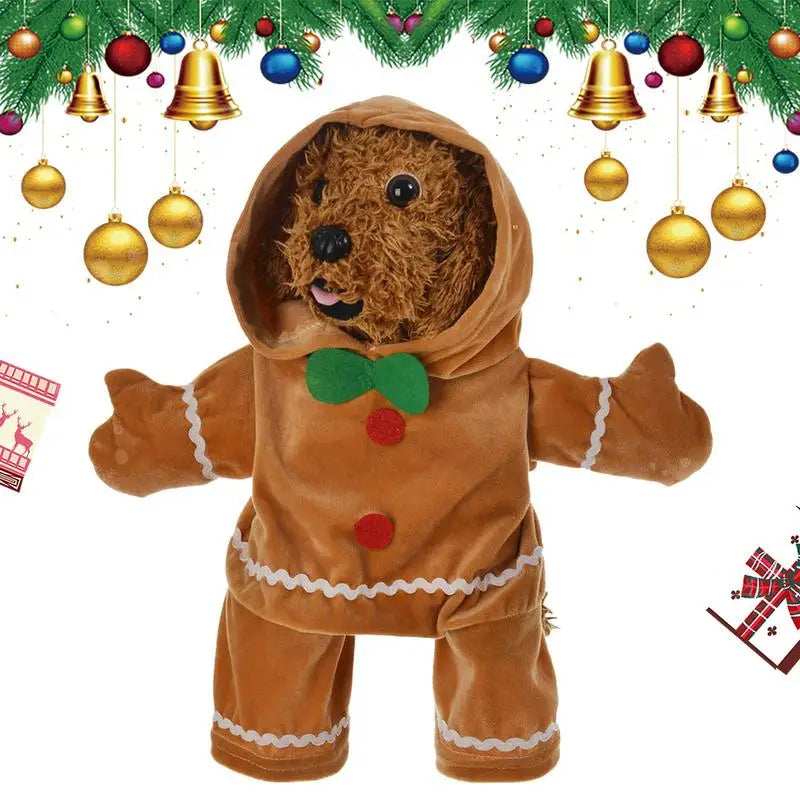 Christmas Gingerbread Man Dog Costume, Warm Hooded Pet Outfit