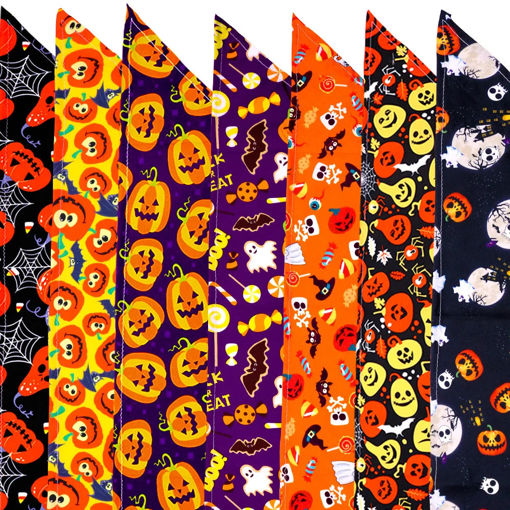 Halloween Dog & Cat Bandana Scarf, Pumpkin Ghost Bat Print Bib