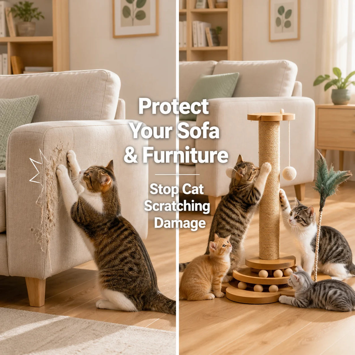 Sisal Cat Scratching Post with Climbing Frame & Play Toy