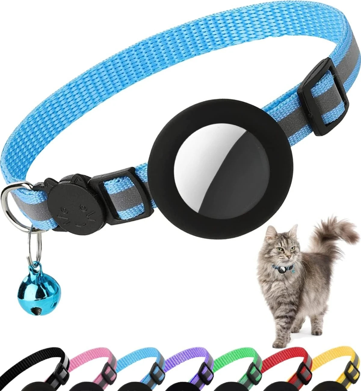 Breakaway Reflective Cat Collar with Bell and AirTag Holder for Cats