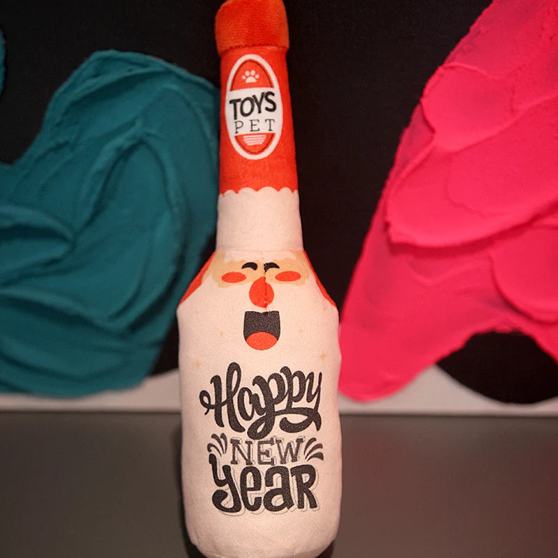 Christmas Dog Wine Bottle Squeaky Chew Toy