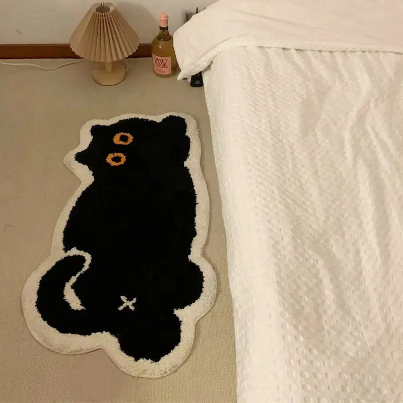 Black Cat Shaped Soft Area Rug, Non-Slip Floor Mat for Cat Lovers
