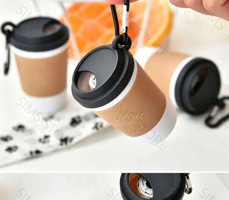 Coffee Cup Dog Poop Bag Dispenser with Leash Clip for Walks