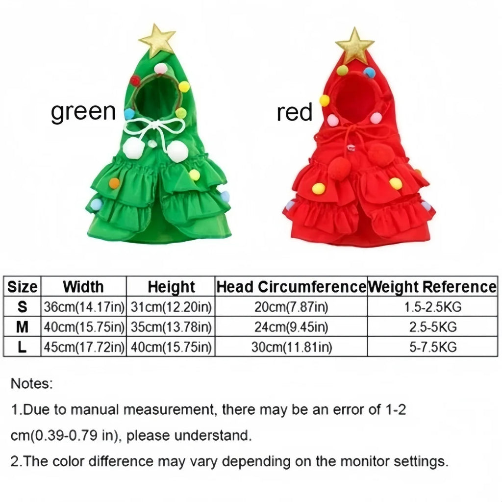 Christmas Tree Cloak Costume for Dogs & Cats, Star Pompom Cape