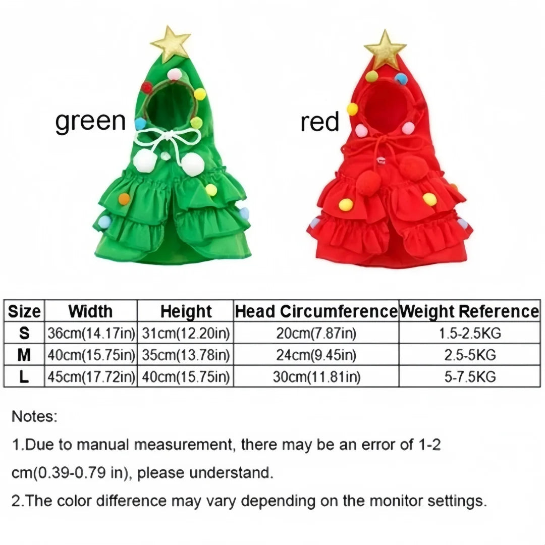 Christmas Tree Cloak Costume for Dogs & Cats, Star Pompom Cape