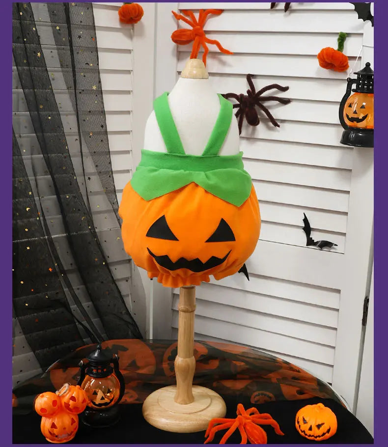 Halloween Pumpkin Overall Costume Dress for Small Dogs & Cats