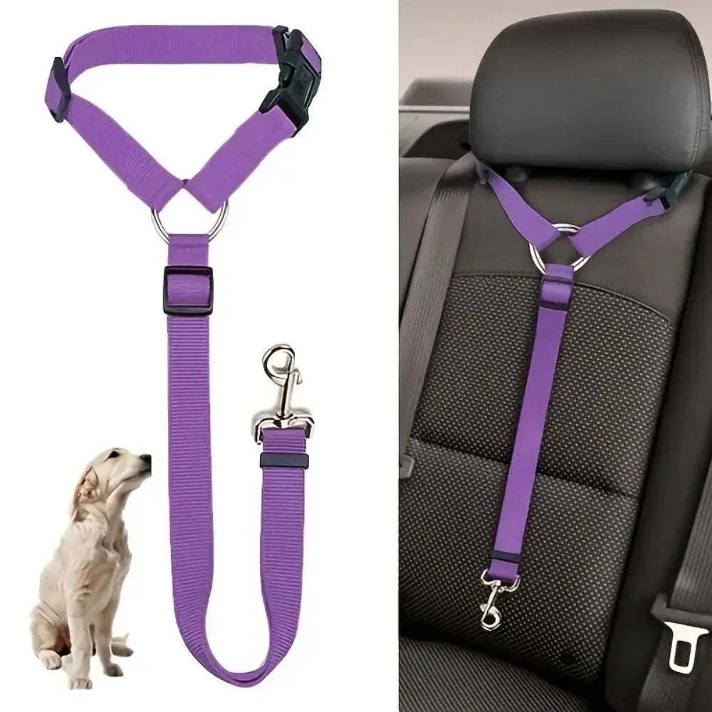 Adjustable Dog & Cat Car Headrest Seat Belt Restraint for Safe Rides