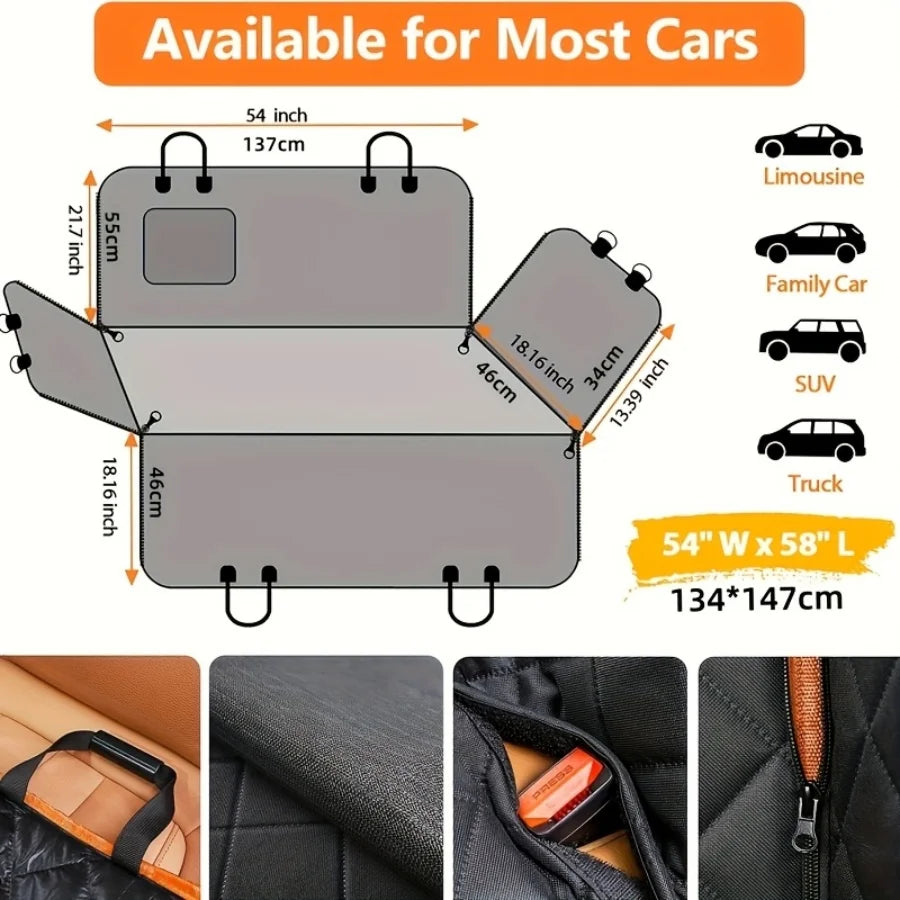 Waterproof Dog Car Seat Hammock, Heavy-Duty Scratch-Proof Cover