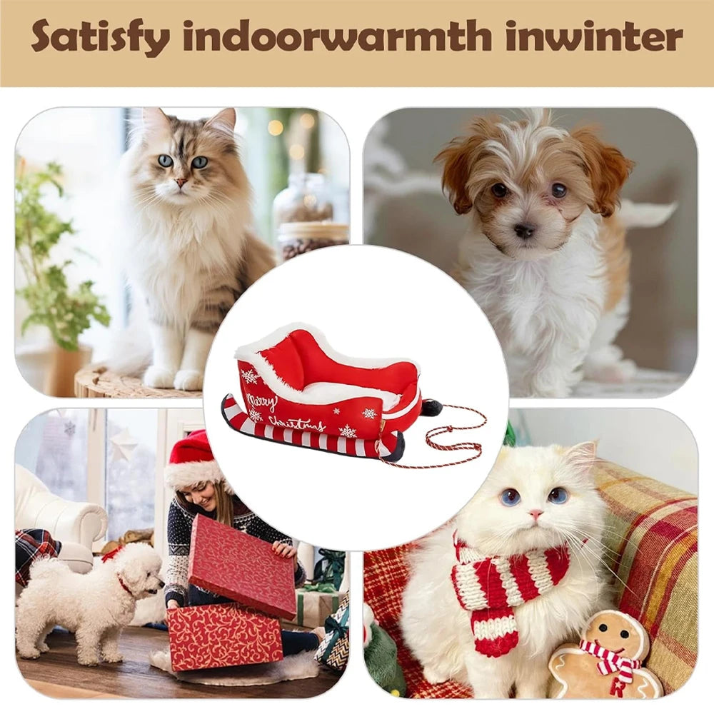 Christmas Sleigh Pet Sofa Bed, Washable with Non-Slip Base