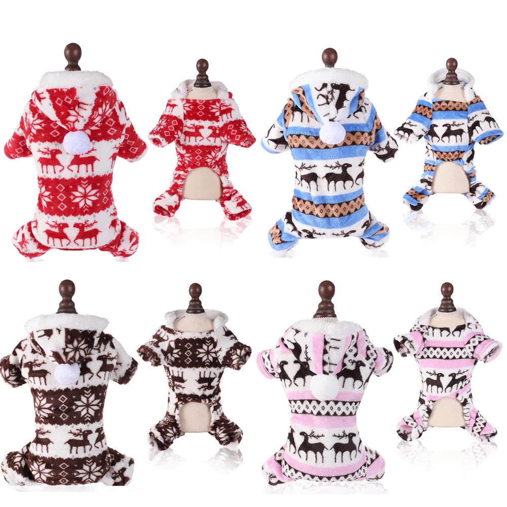 Christmas Fleece Dog Pajamas, Warm Winter Jumpsuit for Dogs & Cats