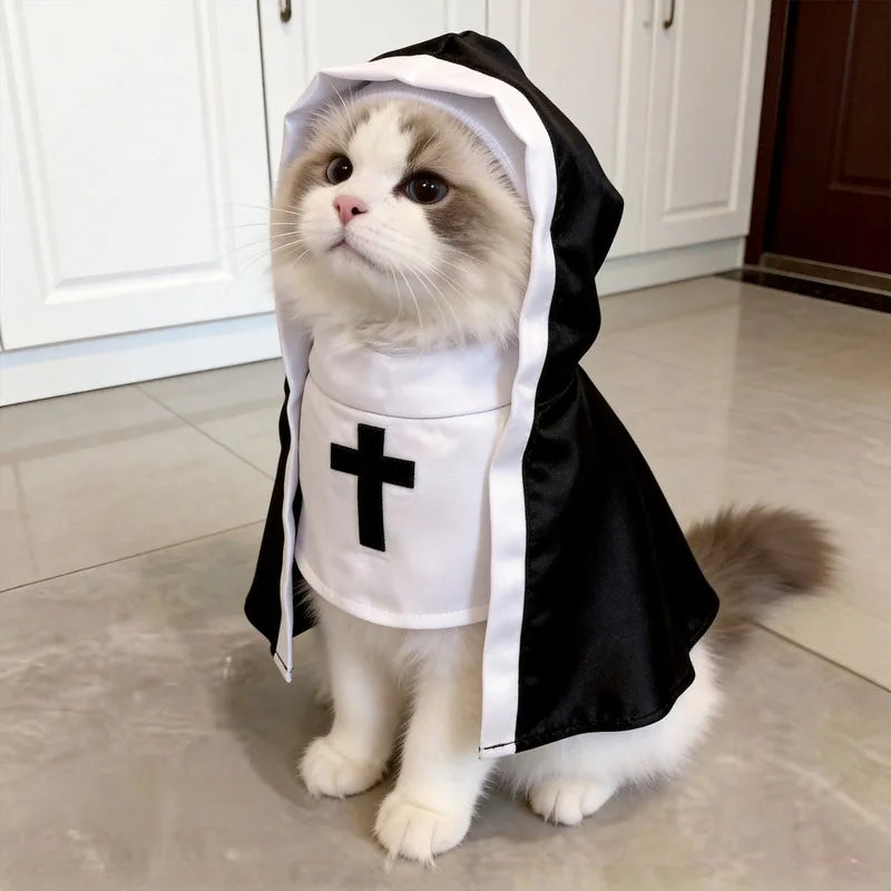 Funny Halloween Pet Nun Costume, Hooded Outfit for Dogs & Cats