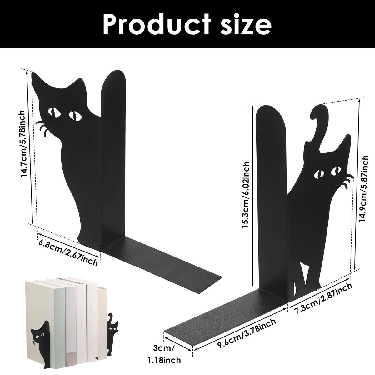 Cat Shaped Metal Bookend, Decorative Desk Book Stopper