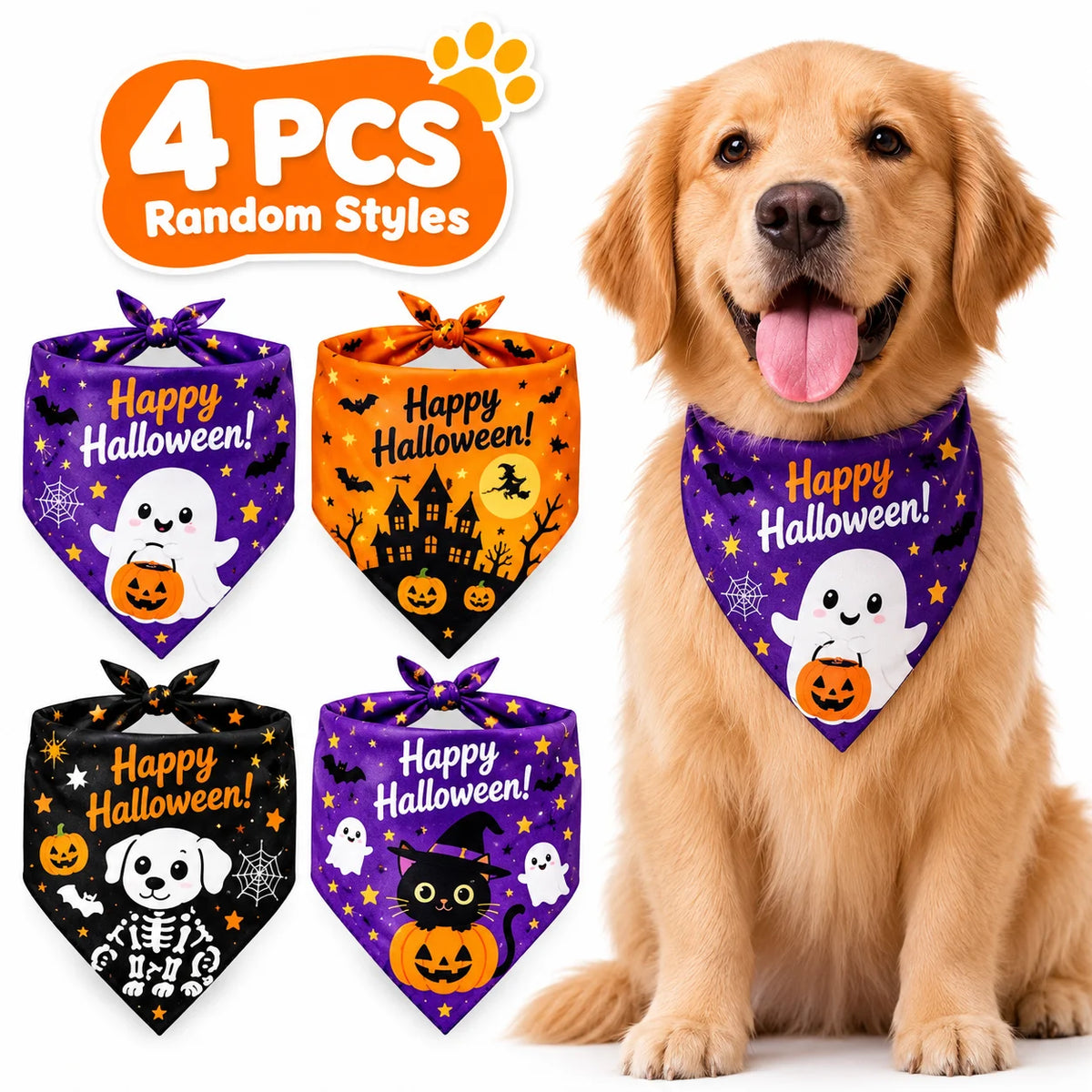Halloween Dog Bandana Scarf for Large Dogs, Festive Neckerchief