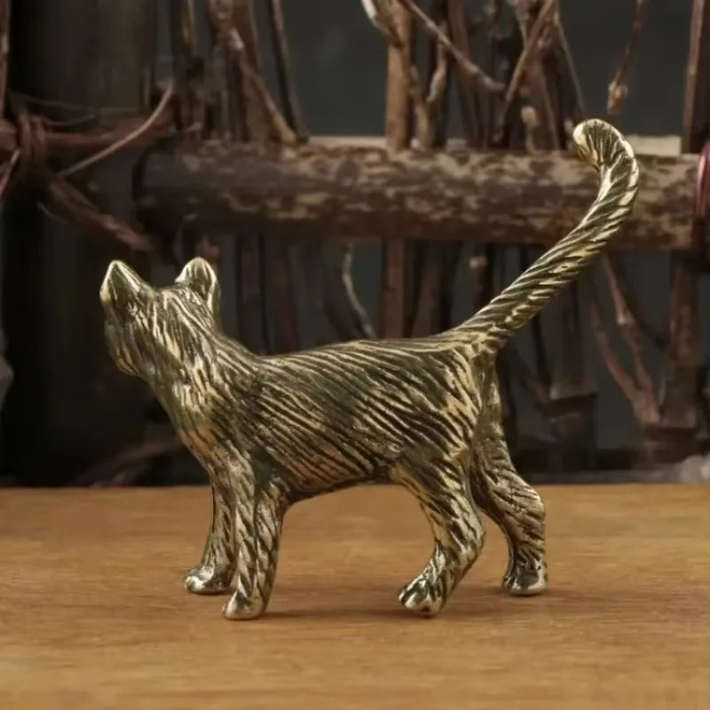 Retro Brass Cat Figurine Desktop Ornament, Cat Lover Decor Gift