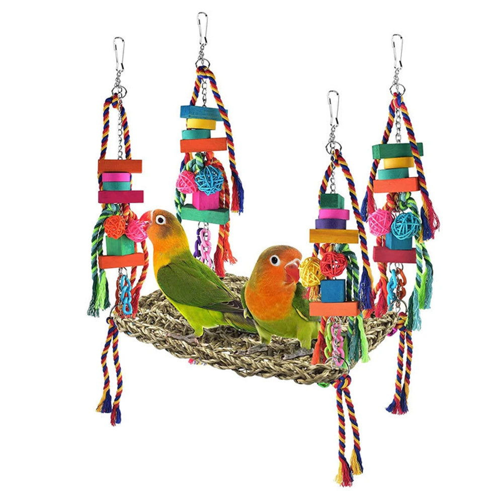 Colorful Parrot Climbing Net Hammock with Hanging Bird Cage Toys