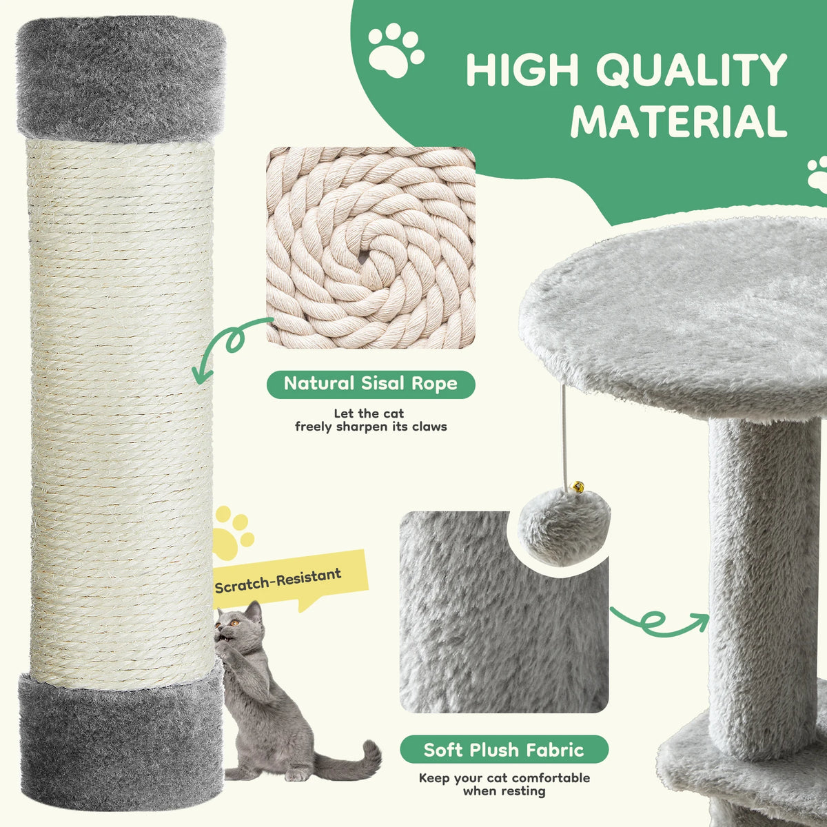 44-Inch Multi-Level Cat Tree with Scratching Posts