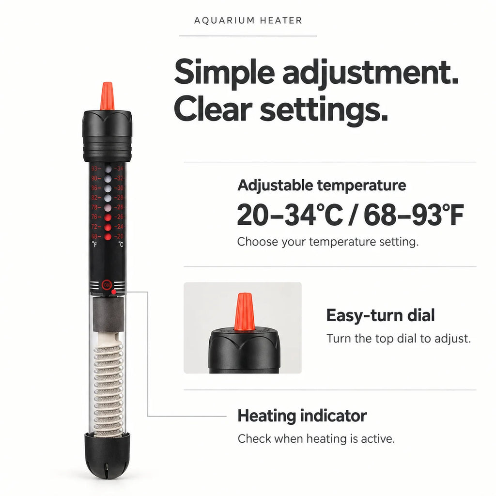 Adjustable Submersible Aquarium Heater with US Plug, 25W to 300W
