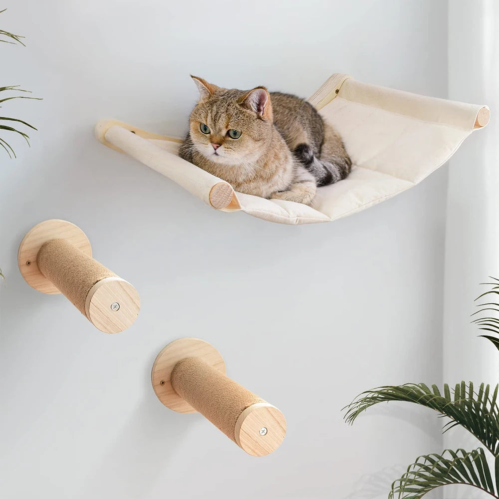 Wall-Mounted Curved Cat Shelf Steps with Cozy Perch Bed