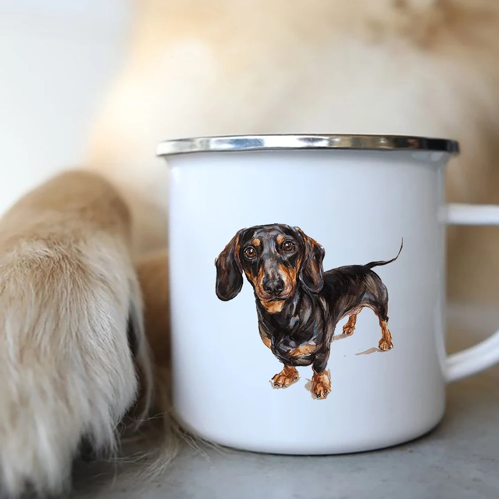 I Love Dachshunds Enamel Camping Mug, Dog Lover Coffee Cup Gift