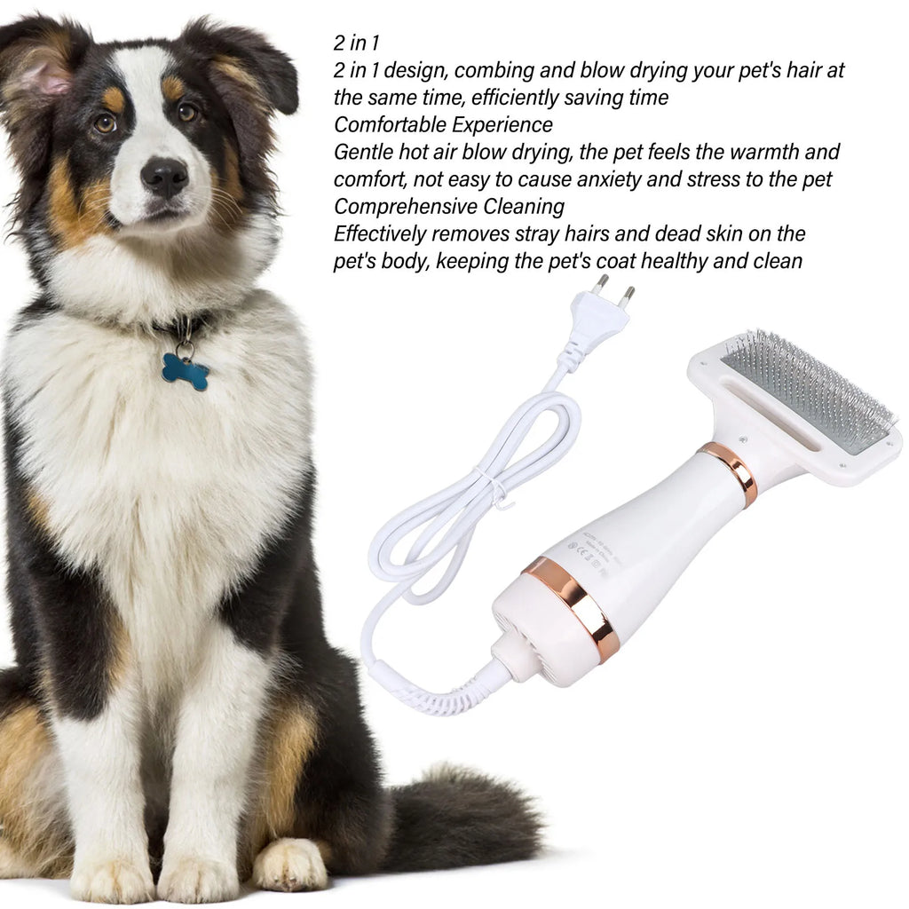 2-in-1 Handheld Pet Grooming Dryer with Slicker Brush for Dogs