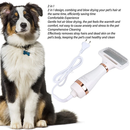 2-in-1 Handheld Pet Grooming Dryer with Slicker Brush for Dogs