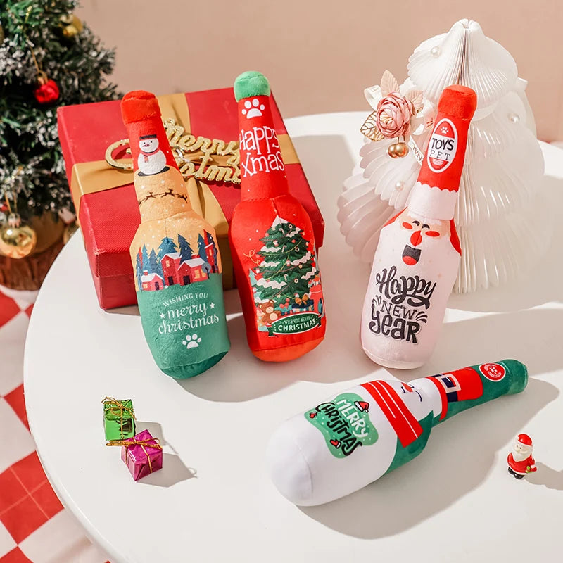 Christmas Dog Wine Bottle Squeaky Chew Toy