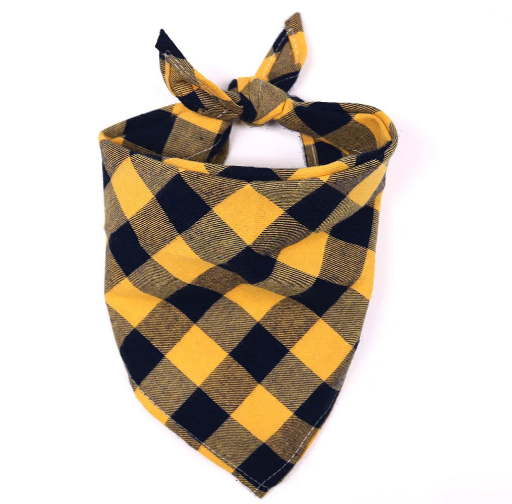 Fall Plaid Dog Bandana Scarf, Washable Cotton