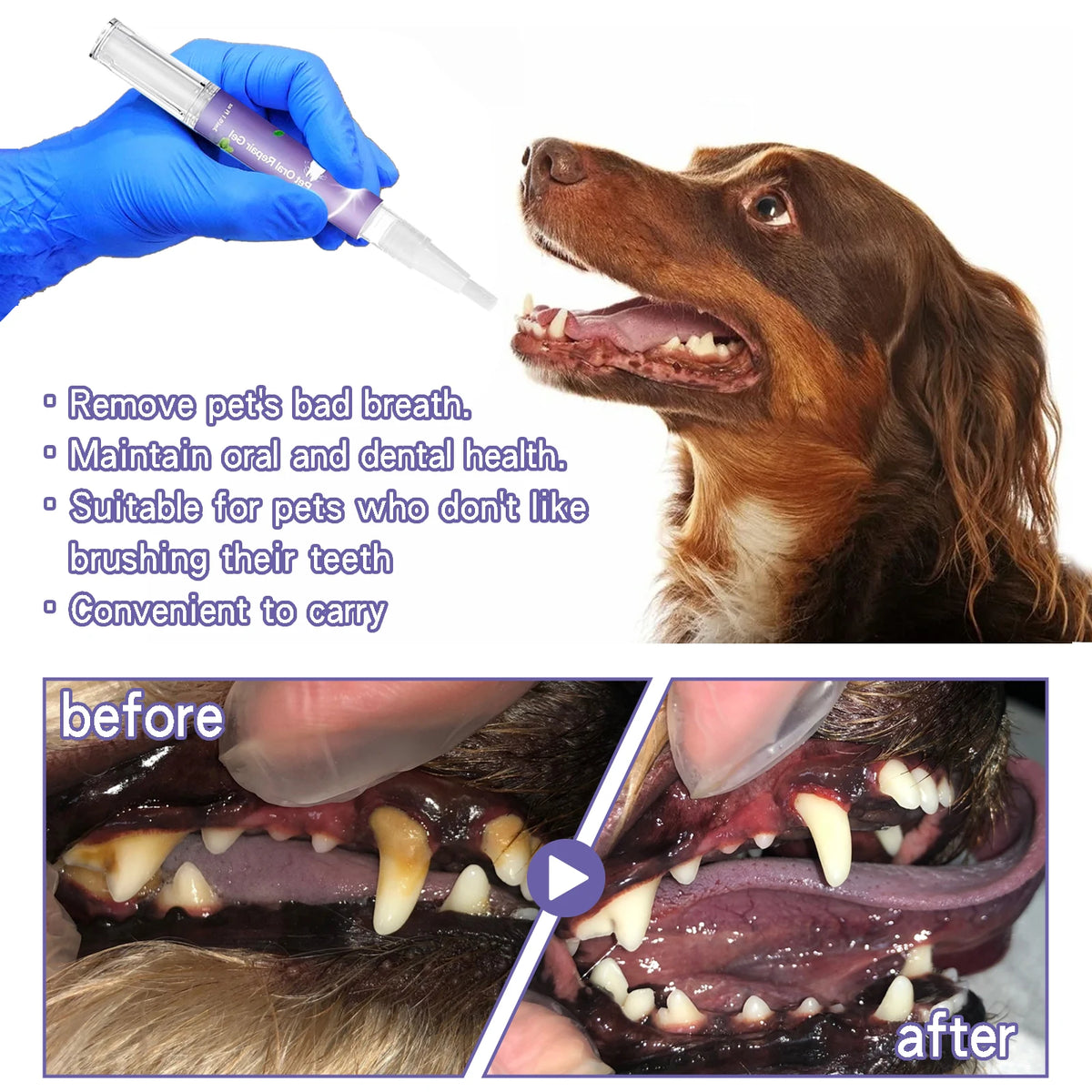 Pet Dental Care Gel Pen for Dogs & Cats, Fresh Breath Tartar Control