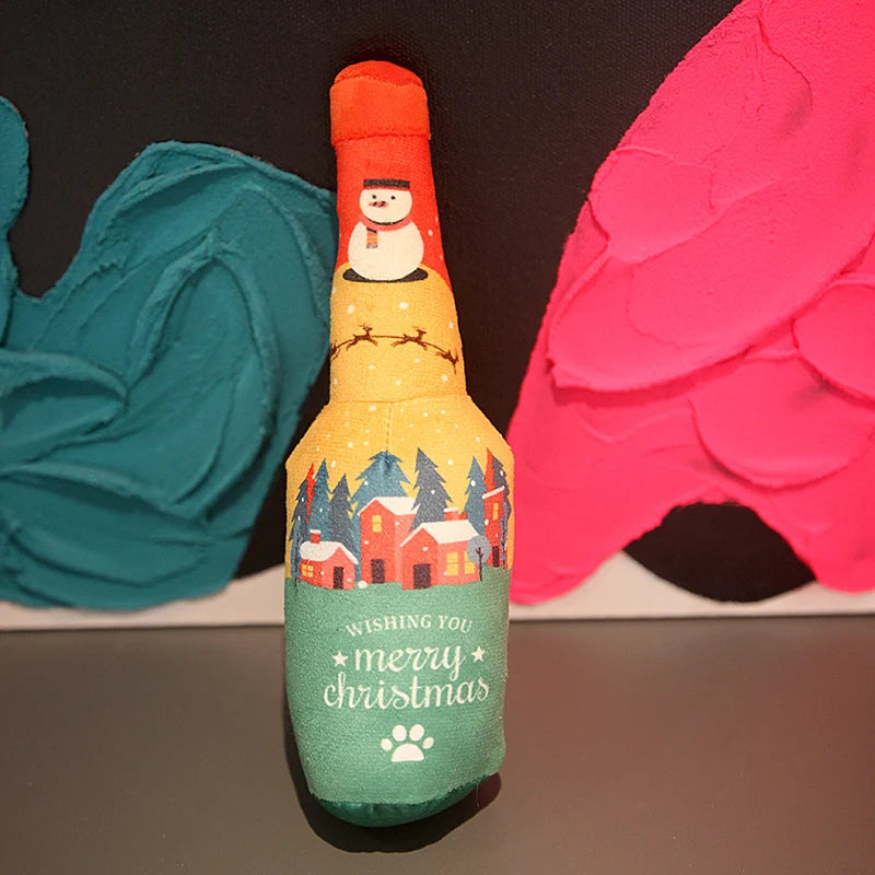 Christmas Dog Wine Bottle Squeaky Chew Toy