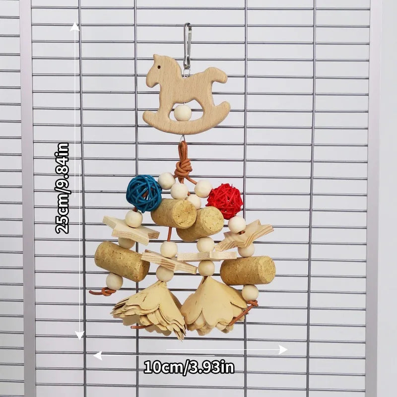 Wooden Rattan & Pine Cone Parrot Chew Toy for Bird Cages