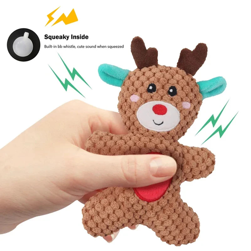 Xmas Pet Dog Plush Chew Toy Santa Elk Gingerbread Man Donut Cat