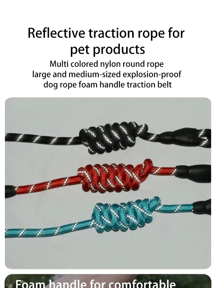 Reflective Nylon Round Dog Leash, No-Strangle Walking Lead