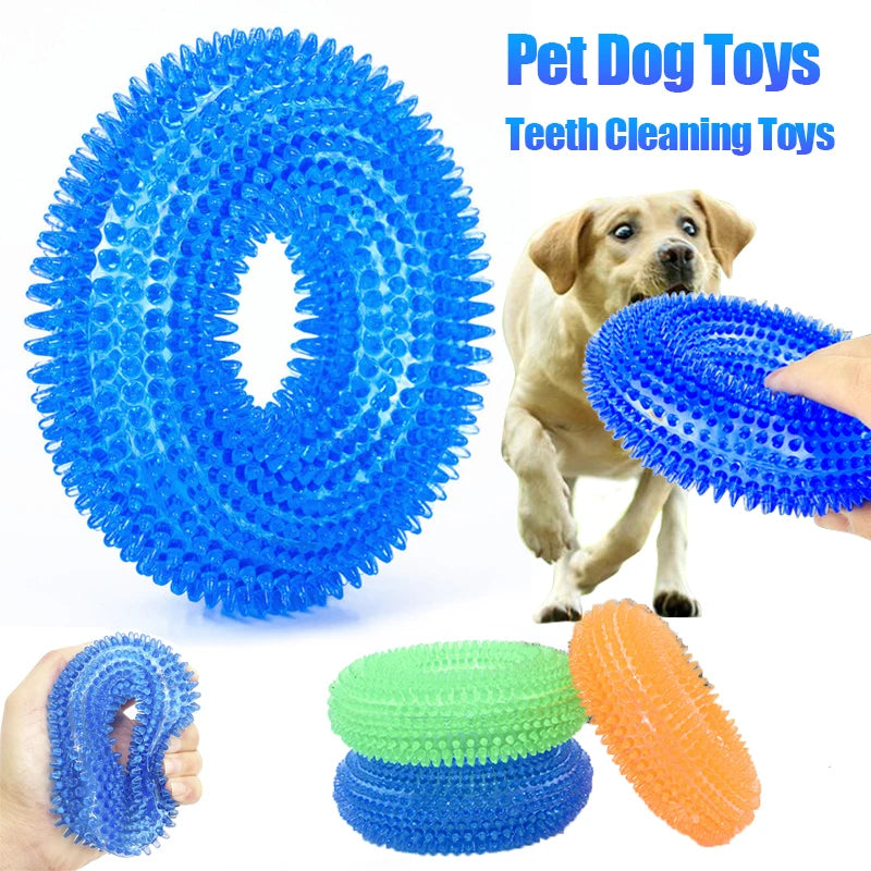 Squeaky Spiky Ring Dog Chew Toy, Tooth Cleaning TPR Puppy Toy