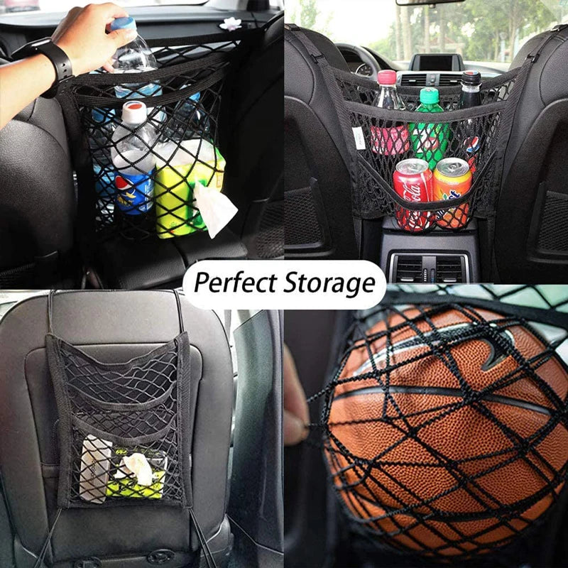Stretchy Car Seat Pet Barrier Net with Storage Pocket for Dogs