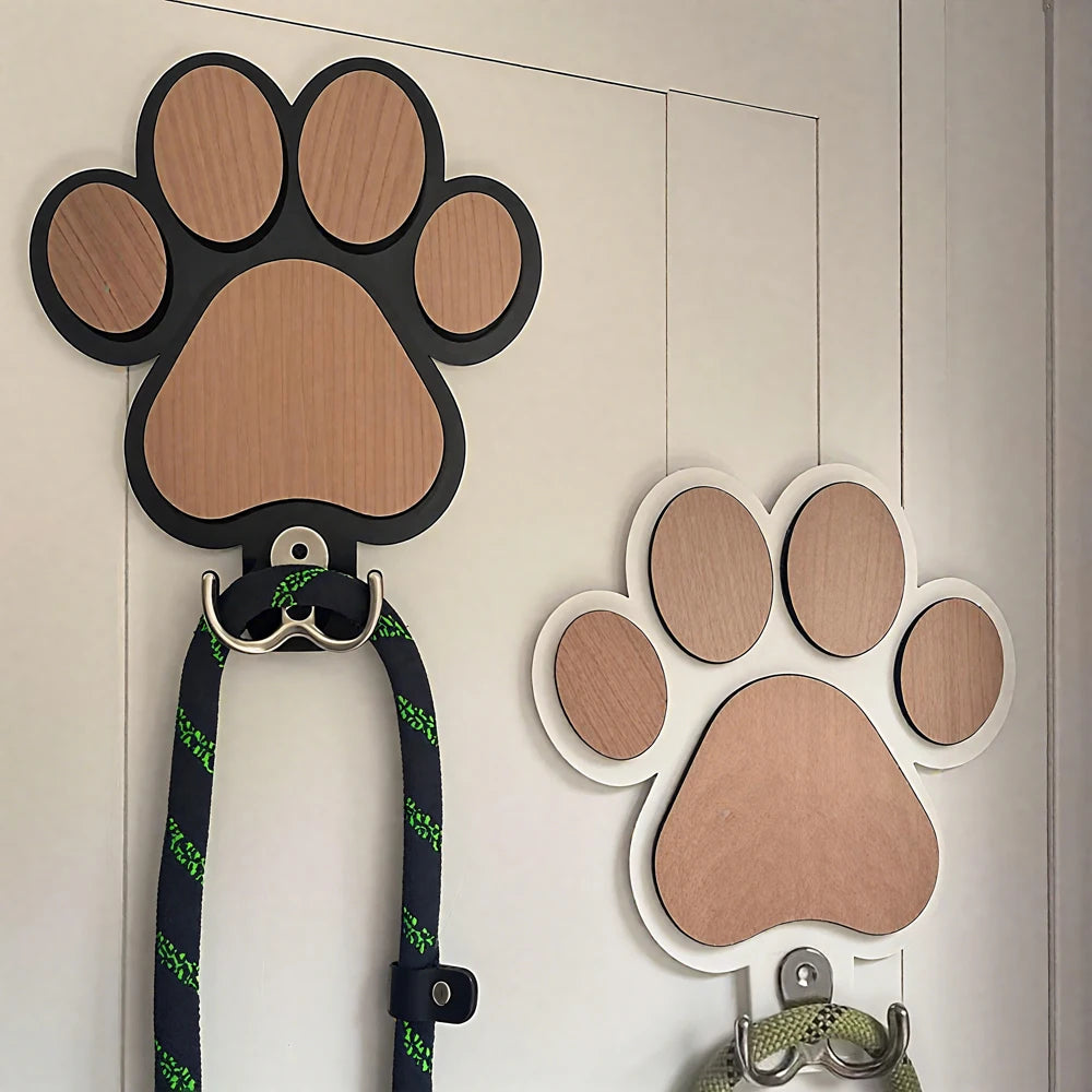 Paw Print Wooden Leash Hanger Wall Hook for Dog Lovers