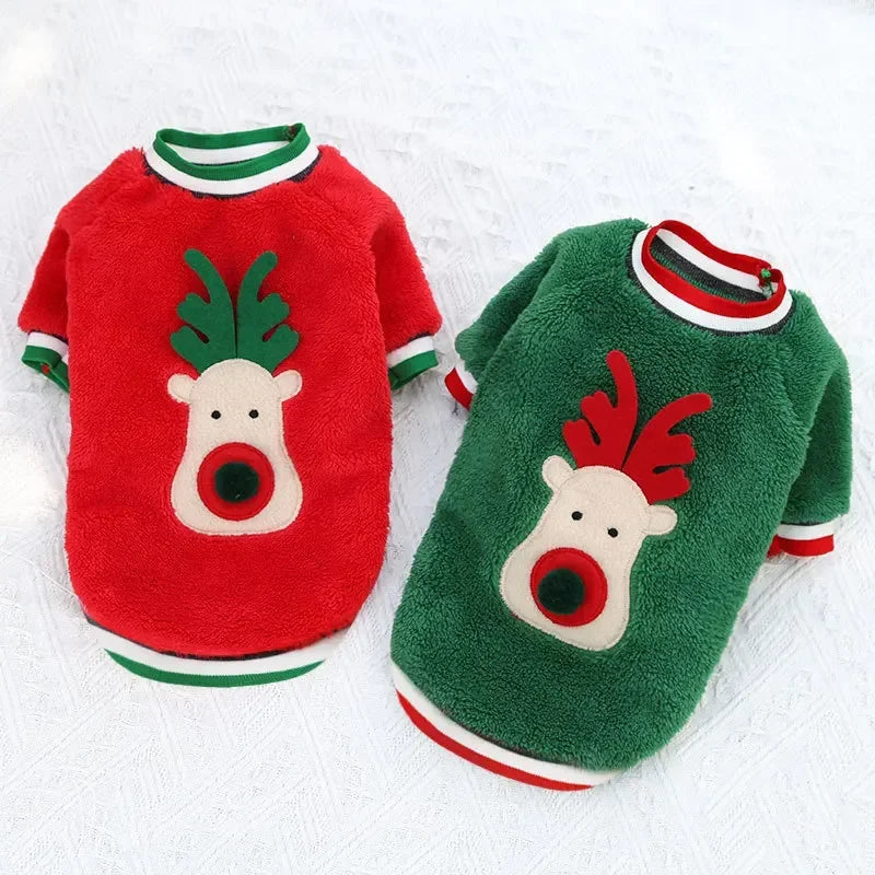 Christmas Elk & Santa Dog Hoodie, Warm Winter Pet Coat