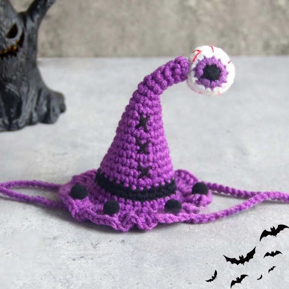 Halloween Cat Costume Pumpkin Ghost Woven Hat and Bib Set for Cats