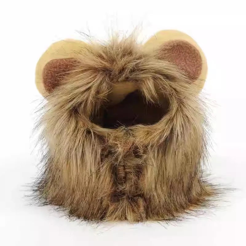 Halloween Lion Mane Wig Costume Hat with Ears for Cats & Small Dogs