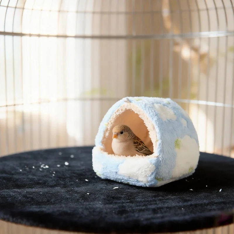 Warm Plush Bird Nest Bed for Parrots, Cozy Winter Hideout Hut