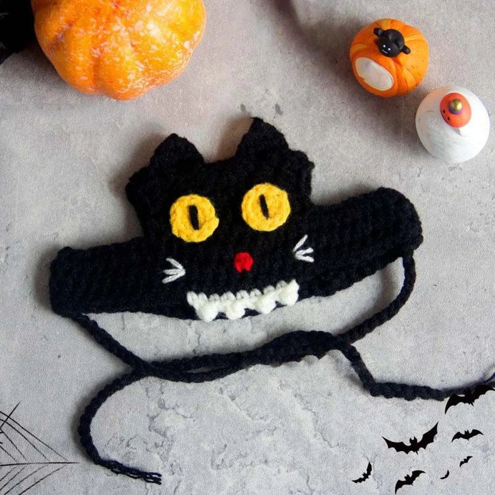 Halloween Cat Costume Pumpkin Ghost Woven Hat and Bib Set for Cats