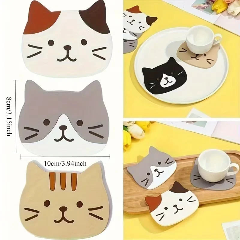 Heat-Resistant Cat Coasters Set of 3, Cute Cat Lover Home Decor