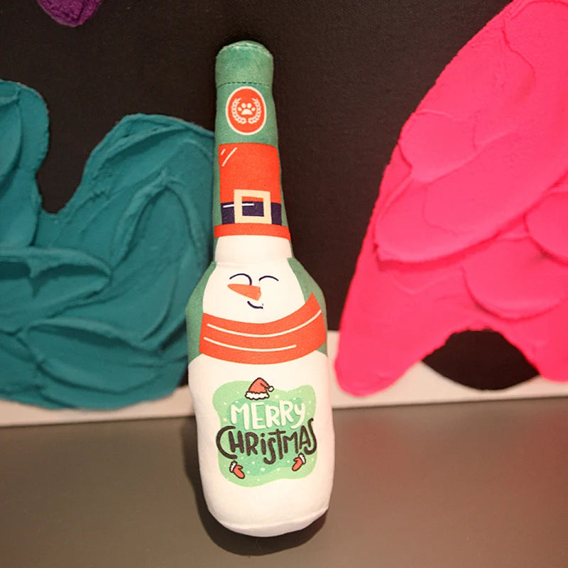Christmas Dog Wine Bottle Squeaky Chew Toy