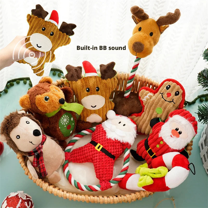 Christmas Dog Plush Santa Squeaky Chew Rope Toy