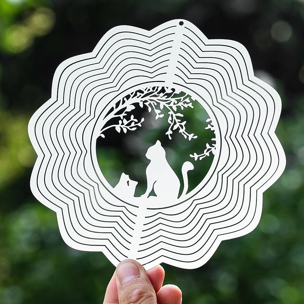 Cat Silhouette 3D Wind Spinner, Hanging Garden Decor for Cat Lovers