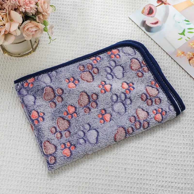 Cute Paw Print Flannel Pet Blanket for Dogs & Cats