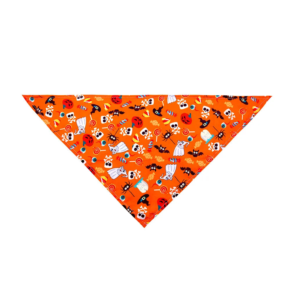 Halloween Dog & Cat Bandana Scarf, Pumpkin Ghost Bat Print Bib